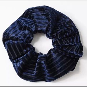 BOGO Large Navy Blue Striped Velvet Scrunchies
